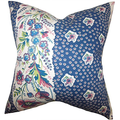The Pillow Collection Elske Floral Kissenbezug, Baumwolle, Saphir, 9545 x 9545 x 3337 cm von The Pillow Collection