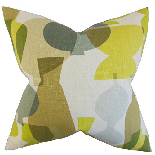 The Pillow Collection Orla Kissenbezug, geometrisch, Leinen, grün, 46 x 46 cm von The Pillow Collection