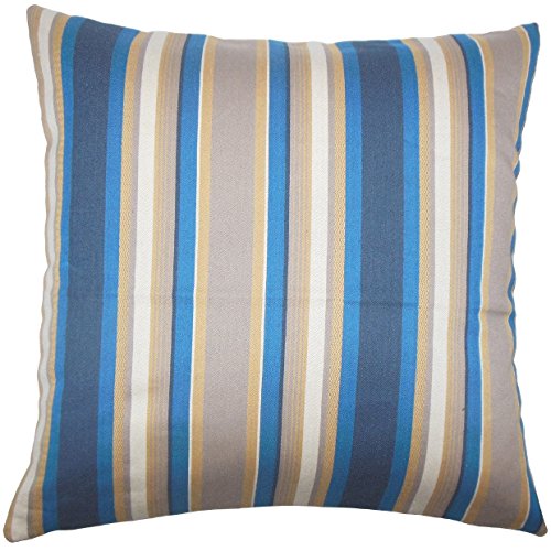 The Pillow Collection Tefo gestreifter Kissenbezug, Baumwolle, blau, 46 x 46 cm von The Pillow Collection