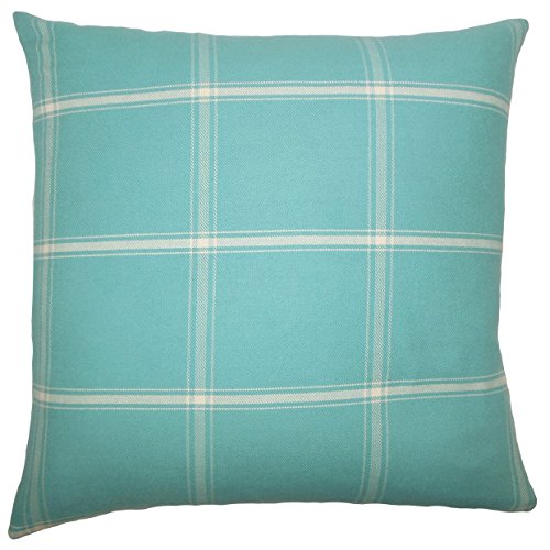 The Pillow Collection Sabriyya Plaid Kissenbezug, Baumwolle, Ägäis, Aqua, 44865 x 44865 x 15699 cm von The Pillow Collection