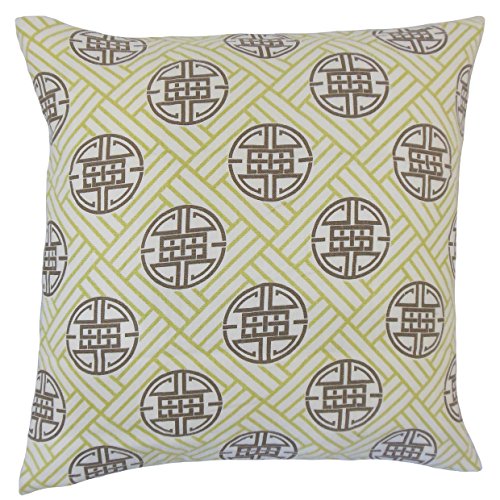 The Pillow Collection Gambhiri Kissenbezug mit geometrischem Muster, Leinen, Grün, 18x18 von The Pillow Collection