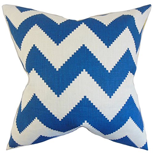 The Pillow Collection Maillol Zickzack Kissenbezug, Leinen, blau, 18 x 18 von The Pillow Collection