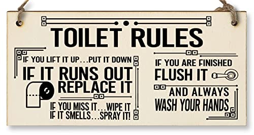 WC-Regeln, lustiges handgefertigtes Holzschild zum Aufhängen, Wandschild, Geschenk, Badezimmer, Kloschild, Heimdekoration von The Plum Penguin
