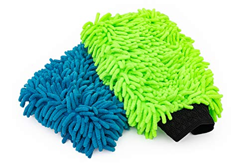 (2er Pack) * * Spezielle Rag Company Premium Mikrofaser Chenille Knobby kratzfrei Waschhandschuhe, One Royal Blau und One Lime Grün von The Rag Company