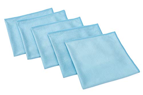 The Rag Company, Tücher für Fenster-, Glas-, Spiegel- und Chrom-Detailing – Professionelle koreanische 70/30 Mikrofaser-Mischung, fusselfrei, streifenfrei, 350 g/m², 40 cm x 40 cm, hellblau (5er-Pack) von The Rag Company