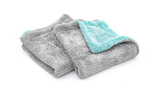 The Rag Company - The Liquid8r - Absorbent 70/30 Blend Microfiber Drying Towel for Cars, Trucks, SUVs, Safe for Detailing + Scratch Free, Twist Loop, 1100gsm, 16in x 16in, Aqua Blue/Grey (2-Pack) von The Rag Company