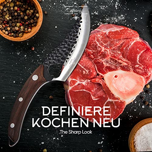 The Sharp Look Japanisches Messer mit Lederhülle Küchenmesser Scharf Wikinger Messer Hackmesser Outdoor für alle Zwecke, Handgeschmiedetes Japan Messer Fleischmesser Profi Damastmesser Grill Messer von The Sharp Look