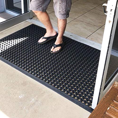 he Shopfitting Shop Große und kleine Outdoor-Gummimatten, Anti-Müdigkeit, rutschfest, für den Innenbereich, für Sicherheitsböden, Drainage-Fußmatte, Größen, Schwarz, 0.9 Metre x 1.5 Metre von The Shopfitting Shop