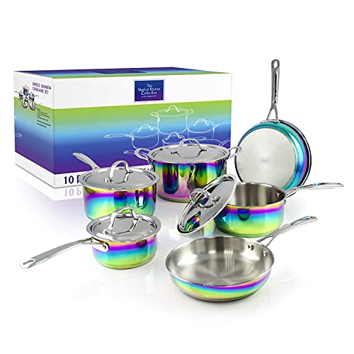 The Magical Kitchen Collection – Schillerndes Regenbogen-Kochgeschirr-Set – hochwertiges robustes Edelstahl- und Titan-Topf- und Pfannenset – rostfrei, induktionsherd und ofenfest (10-teilig) von THE SNEAKY CHEF