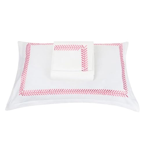 The Tangerine Store Bettwäsche-Set aus 100 % Baumwollsatin mit besticktem Rand, atmungsaktiv und hypoallergen mit eleganten Details, Korallenrosa, California-Kingsize-Bett (264,2 x 254 cm) von The Tangerine Store