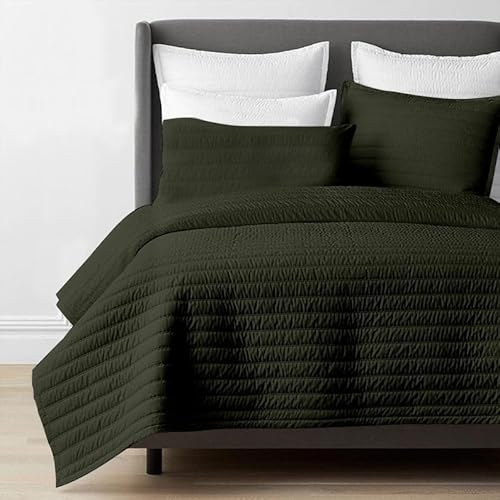 The Tangerine Store Bettwäsche-Set mit Kanalstich-Design, gesteppte Bettwäsche aus reinem Leinen, leicht und atmungsaktiv, bequem, Moosgrün, Kingsize-Bett (US-Standard) (243,8 x 264,2 cm) von The Tangerine Store