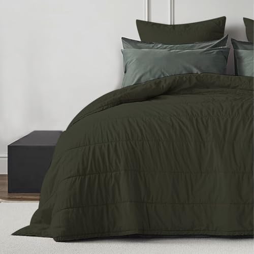 The Tangerine Store Bettwäsche-Set mit breitem Kanalstich-Design, gesteppte Bettwäsche aus reinem Leinen, leicht und atmungsaktiv für Komfort in allen Jahreszeiten, Moosgrün, Queen-Size-Bett von The Tangerine Store