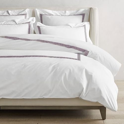 The Tangerine Store Maze Bettwäsche-Set mit besticktem Rand, 100 % reines Leinen, atmungsaktiv und hypoallergen, vorgewaschen, handgefertigt, luxuriös, Traubenviolett, Doppelbett (160 x 223,5 cm) von The Tangerine Store