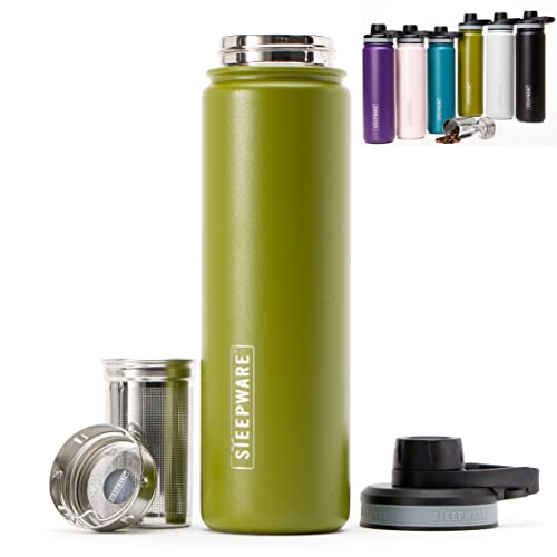 The Tea Spot Steepware Teebecher und Thermoskanne, 625 ml, Teeflasche mit Tee-Ei für losen Tee oder Eiskaffee, schlanker, doppelwandiger Becher und isolierte Reiseflasche, Olivgrün von The Tea Spot