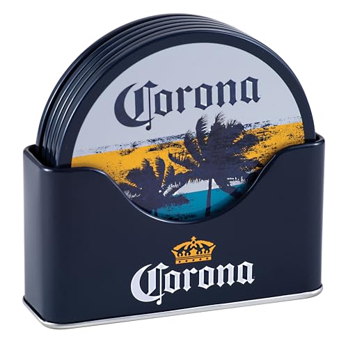 Tin Box Company Corona Untersetzer-Set mit stehendem Metallhalter, Design 2025, 6-teilig von The Tin Box Company