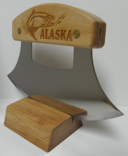 Alaskan Ulu, Inupiat Style with Salmon Etched Birchwood Handle, 6 by The ULU Factory von The ULU Factory