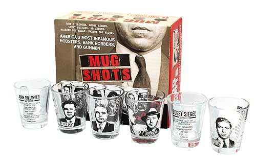 Mug Shots - 6 Schnapsgläser Set | Most Wanted Shots | Berühmte Gangster Schnapsglas | Tequila shot gläser | Shot Becher für Partys und Festivals | Geschenk-Idee für Weihnachten, Geburtstag von The Unemployed Philosophers Guild