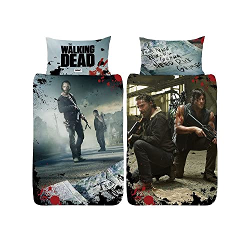 The Walking Dead New World Bettbezug für Einzelbett - Rick Grimes Daryl Dixon Design - wendbarer zweiseitiger Bettbezug mit passendem Kissenbezug von The Walking Dead