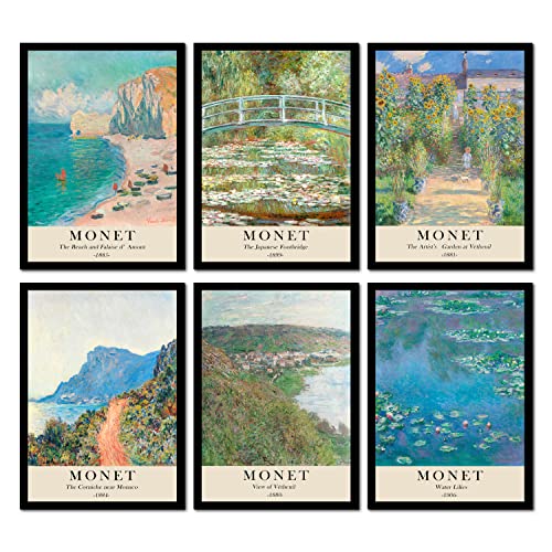 The Wall Gallery Kunstdrucke 6 Stück A4 Poster Set Claude Monet Wandbilder Vintage/Retro Wohnzimmer-Deko von Tokiso