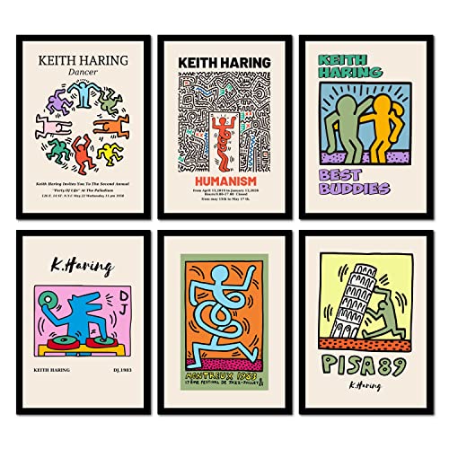 The Wall Gallery Kunstdrucke 6 Stück A4 Poster Set Keith Haring Wandbilder Vintage/Retro Wohnzimmer-Deko von Tokiso