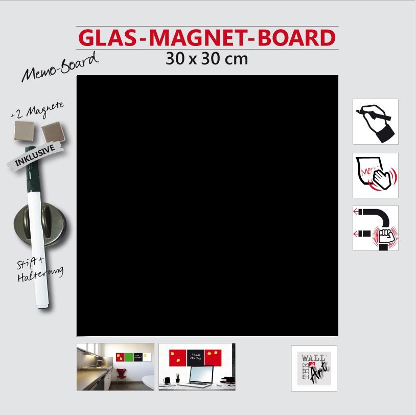 Glas-Magnetboard schwarz, 30 x 30 cm von The Wall