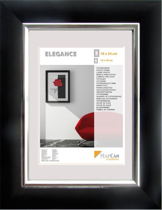 Kunststoff Bilderrahmen Elegance schwarz-metallic-silber, 18 x 24 cm von The Wall