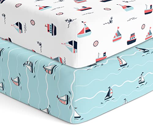 TWC Spannbettlaken für Babybetten 72x36x12 cm [Matratze Nicht im Lieferumfang enthalten] Reine Bio-Baumwolle | Superweicher, atmungsaktiver Twill-Stoff für Kleinkinder - Yacht und Yachtfleck von The White Cradle