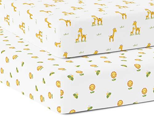 TWC Spannbettlaken für Babybetten 96x65x15 cm [Matratze Nicht im Lieferumfang enthalten] Reine Bio-Baumwolle | Superweicher, atmungsaktiver Twill-Stoff für Kleinkinder - Giraffe und Blume von The White Cradle