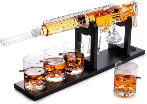AR15 Gun Pistole Whisky-Dekanter-Set mit Whisky-Kühlern – Limited Edition Eleganter Gewehr-Whisky-Dekanter mit 6 Whisky-Kühlern aus Edelstahl und 4 Bullet-Whisky-Gläsern von The Wine Savant