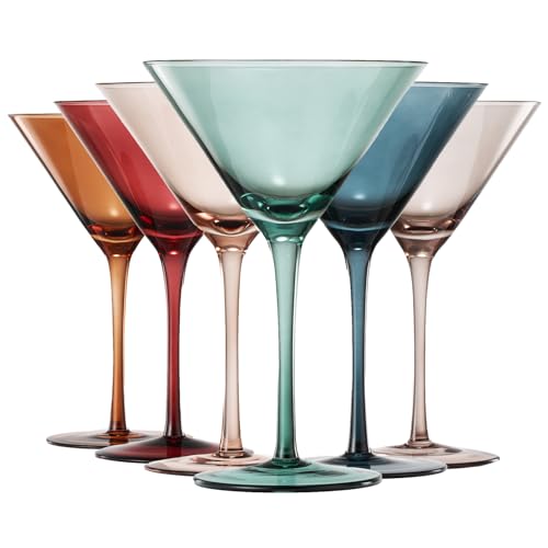 Farbige Kristall-Martini- und Cocktail-Glas, 6 Stück, Geschenk für sie, Ehefrau, Mutter, Freundin, große 284 ml Gläser, einzigartiger italienischer Stil, Abendessen, schöne Glaswaren – (Pastell) von The Wine Savant