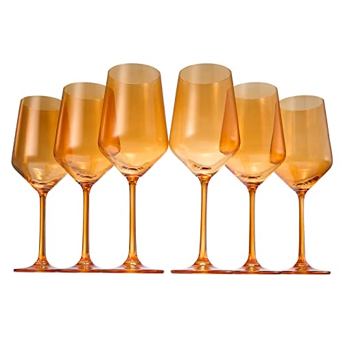 Farbiges Weinglas-Set, 340 ml, einzigartiger italienischer Stil, hoher Stiel, für Weiß- und Rotwein, Wasser, Margarita-Gläser, farbiges Glas, Geschenk, virale schöne Glaswaren (Bernstein) von The Wine Savant