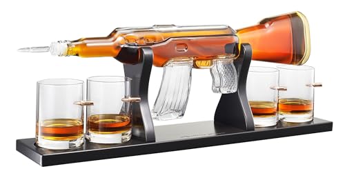 Gun Large Decanter Set Bullet Glasses - Limited Edition Elegant Rifle Gun Whiskey Decanter 22.5" 1000ml With 4 Bullet Whiskey Glasses and Mohogany Wooden Base By The Wine Savant von The Wine Savant