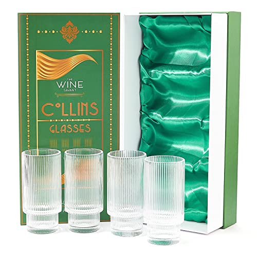 Hochwertige 400ml Highball-Gläser Set von 4 - Stilvolles geripptes Design - Glasware für Cocktails, Partys, und Drinks - Perfekte Ergänzung für die Hausbar von The Wine Savant