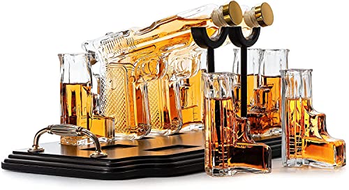 Pistole Whiskey Dekanter Set - 2X 286.3 g Gun Style + 6 Bullet Shot Gläser - Einzigartige Bourbon Geschenke für Männer, Vater, Ehemann, Militär, Veteranen, Polizei - Likörspender für Scotch, Wodka, von The Wine Savant