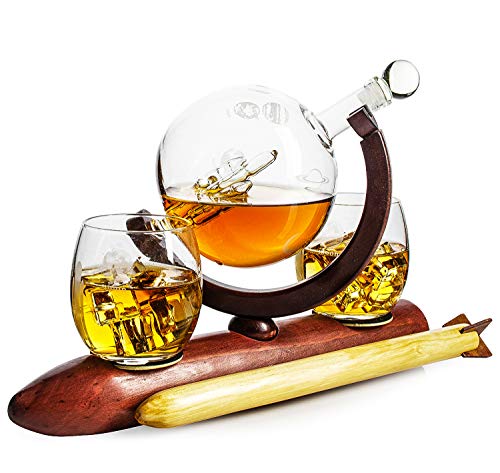 Rocket Wine & Whiskey Dekanter Set, Rakete Dekanter Sonnensystem Planeten Globe Dekanter Limitierte Auflage Beschreibende Planeten Rotierende Sonne Persönliches Glas Planetarium Weltraumliebhaber von The Wine Savant