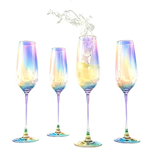 The Wine Savant Schillernde Gläser – Kristallglanz, 4 Stück, regenbogenfarbene Stielgläser, langlebige Champagnergläser, ein ätherischer Glanz (hohe Flöten) von The Wine Savant