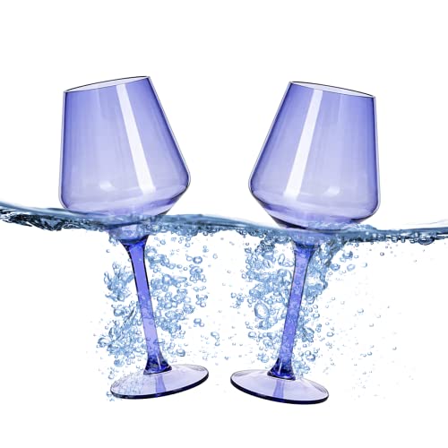 Schwimmende Weingläser für Pool, 530 ml, 2 Stück, Weinglas-Set, das schwimmt, bruchsicher, für den Pool, Strandglas, Tritan-Kunststoff-Gläser mit Stiel für Terrasse, Picknick, Hellviolett von The Wine Savant