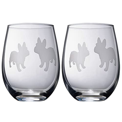 Set mit 2 Weingläsern ohne Stiel – Französische Bulldogge Welpe & Hundeliebhaber für Sie & Ihn – Hundesilhouette – Glasgeschenke geätzte Becher für Jahrestag, Hochzeit, Hausbar Geschenke von The Wine Savant