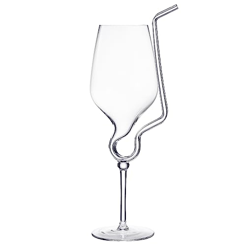 Spiral-Vampir-Weinglas, 473 ml, einzelner Stiel, mit integriertem Strohhalm, kreative Cocktailgläser für Champagner, Gin & Tonic, Saft, Wasser – ideal als Geburtstagstasse, Geschenk, Hochzeit, 1 Stück von The Wine Savant