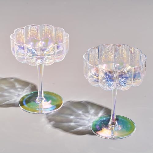 The Wine Savant Blumen-Vintage-Glas-Coupes-Set, 200 ml, bunte Cocktail-, Martini- und Champagnergläser, Prosecco-, Mimosa-Gläser-Set, Cocktail-Glaswaren, glänzende Gläser von The Wine Savant