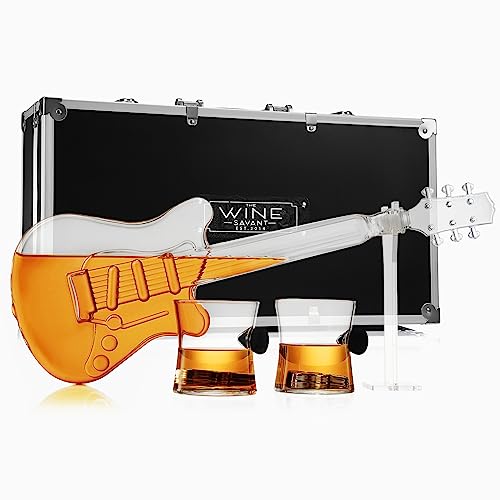 The Wine Savant E-Gitarren-Whisky- und Weindekanter mit 2 Whiskygläsern, Acrylständer und Etui – 34-Unzen-Glas 16 Zoll L für Whisky-Musikliebhaber und Rock'n'Roll-Geschenke für Musiker von The Wine Savant