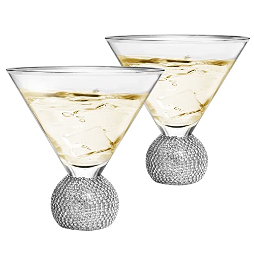 The Wine Savant Martini- und Cocktailgläser für Hochzeit, Diamanten, 2 Stück, mattes Silber, Strass-Diamanten, ohne Stiel, für Bar oder Party, 297 ml, glänzendes Glas von The Wine Savant