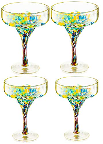 The Wine Savant Mexikanisches Design mundgeblasenes Margarita-Glas – 4 Stück luxuriöse mundgeblasene Konfetti Margarita-Gläser (16 oz) (Konfetti Margarita-Gläser) von The Wine Savant