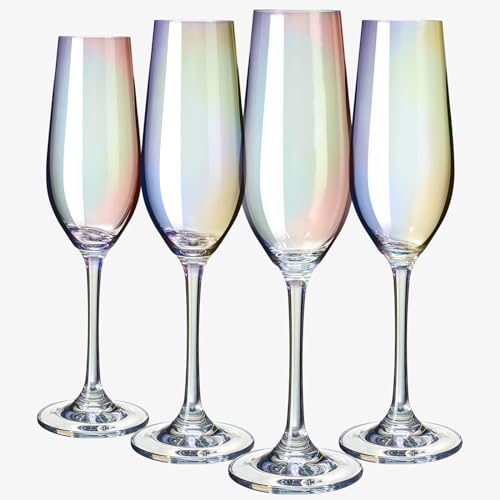 The Wine Savant Schillernde Gläser – Kristallglanz, 4 Stück, regenbogenfarbene Stielgläser, langlebige Champagnergläser, ein ätherischer Glanz (hohe Flöten) von The Wine Savant