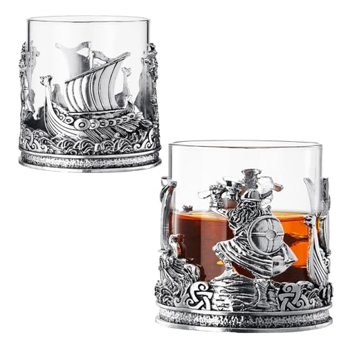 The Wine Savant Viking & Mythological Whiskey- und Weintrinkgläser aus Zinn – 340 ml, 2er-Set – Wasser-, Rum-, Brandy- und Scotch-Glas, eleganter, mittelalterlicher Kristallbecher, altmodisches Glas von The Wine Savant