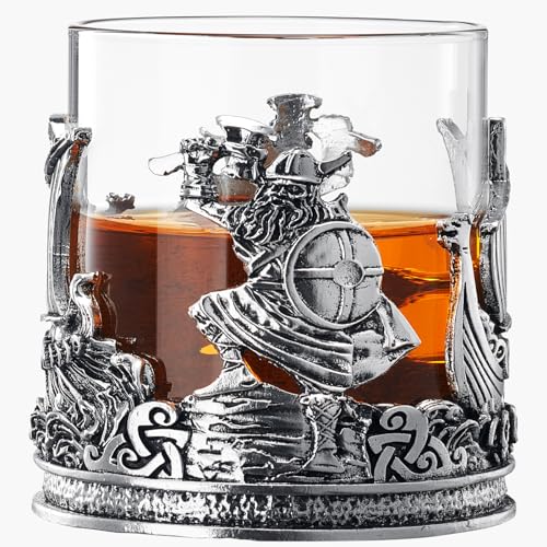 The Wine Savant Viking & Mythological Whiskey- und Weintrinkgläser aus Zinn – 340 ml, 2er-Set – Wasser-, Rum-, Brandy- und Scotch-Glas, eleganter, mittelalterlicher Kristallbecher, altmodisches Glas von The Wine Savant