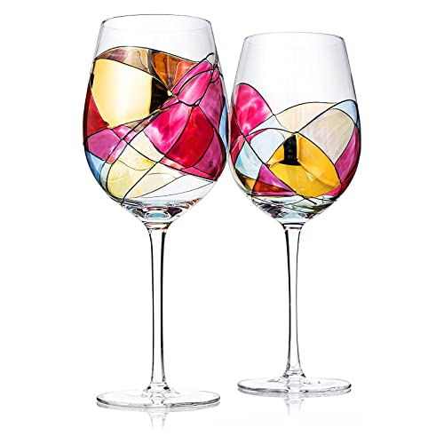 The Wine Savant Wunderschöne, handbemalte Weingläser, einzigartige, Geschenke – Set mit 2 Stück Geschenkidee für Sie, Ihn, Geburtstag, Mutter, Einweihungsfeier Extra große Kelche 794 ml (2) von The Wine Savant