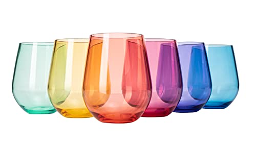 Unzerbrechliche farbige Weingläser ohne Stiel,italienische Form – 100 % bruchsicherer Tritan-BPA-freier Kunststoff, Farbglas-Set groß 530 ml Set – 6,einzigartige Weiß- und Rotweingläser von The Wine Savant