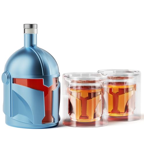 Galaxy Whiskey Dekanter Set für Männer, 963.9 g Dekanter mit zwei Gläsern, handgefertigtes Glasdekanter-Set mit einzigartigem Helmdesign, Geschenk für Männer, Papa, cooles Trinkzubehör für Hausbar von The Wine Things