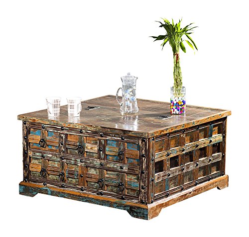 The Wood Times Couchtisch Tisch Massiv Vintage Look Delhi Holz FSC Recycled, LxBxH 90x90x47 cm von The Wood Times